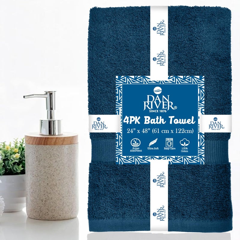 DAN RIVER 4 Pack Cotton Bath Towels â€“ 24x48 Inches, Lightweight, Super Absorbent, Quick Drying, Soft & Durable Thick Bathroom Towels Set for Home, Gym and Spa, Opal Blue - Image 2
